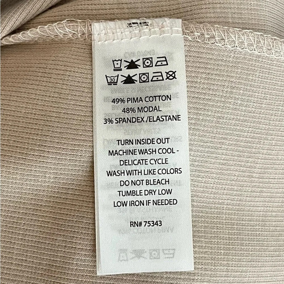 Joie Mock Neck Short Sleeve Top Size XL Ribbed Fitted Pullover Beige - Picture 8 of 8